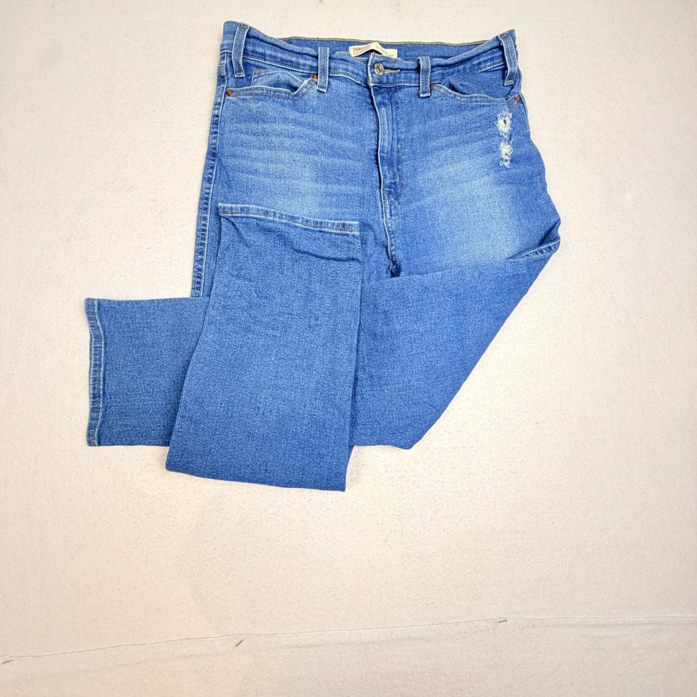 Signature by Levi Strauss Heritage High Rise Straight Distressed Jeans Blue 10 - Picture 1 of 11